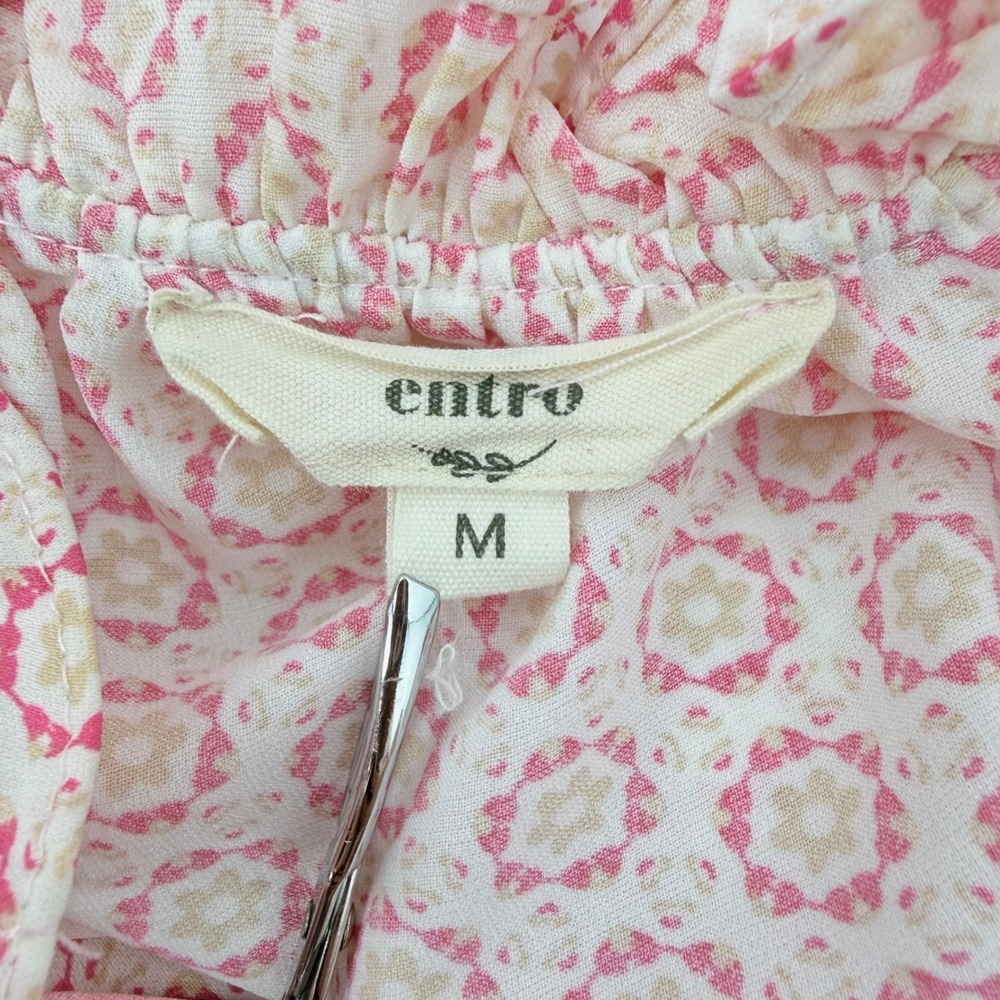 Entro Pink Geometric Ikat Tiered Maxi Dress Sleeveless Boho V-Neck M Cottagecore - Picture 3 of 6